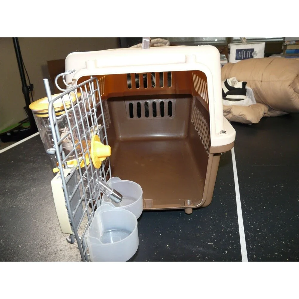 Hard Sided Animal Pet Dog Cat Bunny Travel Carrier w/ Feeder & Bottle 16